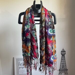 Colourful Fish Print Frayed Scarf